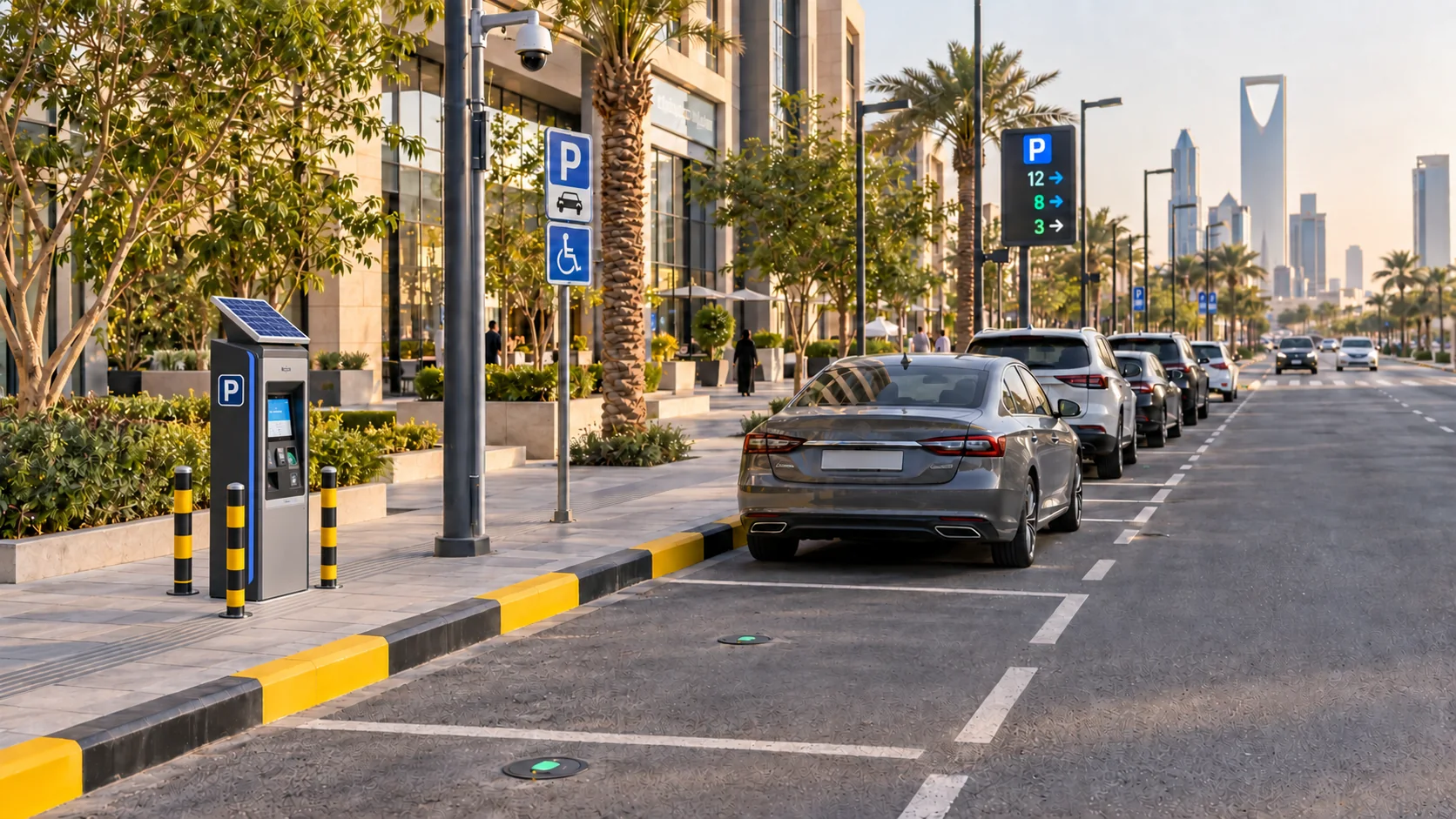 On-street smart parking with kerbside sensors and payment kiosk
